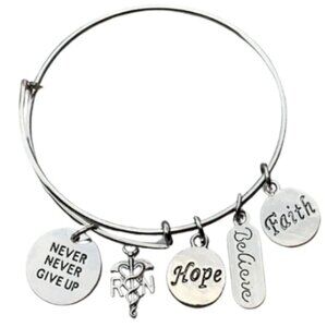 Nurse Charm Bangle Bracelet, Never Give Up, Hope, Believe, Faith Bracelet